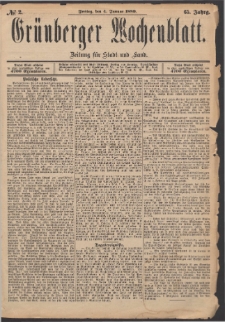 Grünberger Wochenblatt: Zeitung für Stadt und Land, No. 2. (4. Januar 1889)