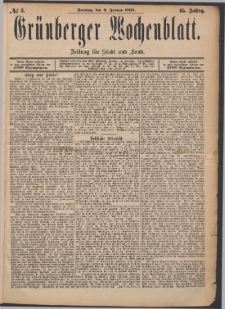 Gr&uuml;nberger Wochenblatt: Zeitung f&uuml;r Stadt und Land, No. 3. (6. Januar 1889)