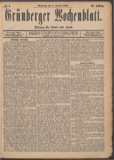 Gr&uuml;nberger Wochenblatt: Zeitung f&uuml;r Stadt und Land, No. 4. (9. Januar 1889)
