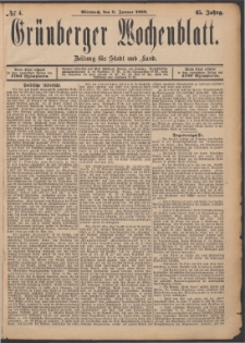 Grünberger Wochenblatt: Zeitung für Stadt und Land, No. 4. (9. Januar 1889)