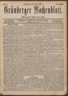 Gr&uuml;nberger Wochenblatt: Zeitung f&uuml;r Stadt und Land, No. 6. (13. Januar 1889)