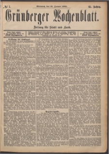 Gr&uuml;nberger Wochenblatt: Zeitung f&uuml;r Stadt und Land, No. 7. (16. Januar 1889)