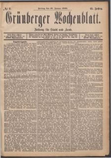 Gr&uuml;nberger Wochenblatt: Zeitung f&uuml;r Stadt und Land, No. 8. (18. Januar 1889)