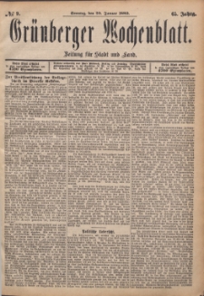 Gr&uuml;nberger Wochenblatt: Zeitung f&uuml;r Stadt und Land, No. 9. (20. Januar 1889)
