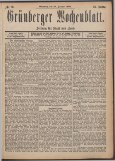 Gr&uuml;nberger Wochenblatt: Zeitung f&uuml;r Stadt und Land, No. 10. (23. Januar 1889)