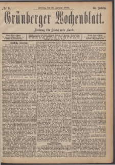 Grünberger Wochenblatt: Zeitung für Stadt und Land, No. 11. (25. Januar 1889)