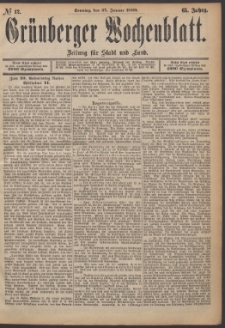 Gr&uuml;nberger Wochenblatt: Zeitung f&uuml;r Stadt und Land, No. 12. (27. Januar 1889)
