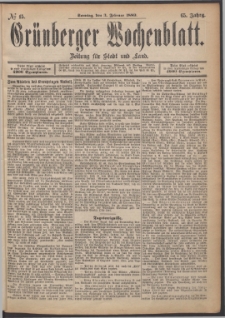 Gr&uuml;nberger Wochenblatt: Zeitung f&uuml;r Stadt und Land, No. 15. (3. Februar 1889)