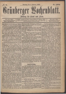 Grünberger Wochenblatt: Zeitung für Stadt und Land, No. 15. (3. Februar 1889)