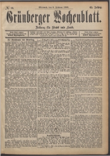 Gr&uuml;nberger Wochenblatt: Zeitung f&uuml;r Stadt und Land, No. 16. (6. Februar 1889)
