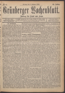 Gr&uuml;nberger Wochenblatt: Zeitung f&uuml;r Stadt und Land, No. 17. (8. Februar 1889)