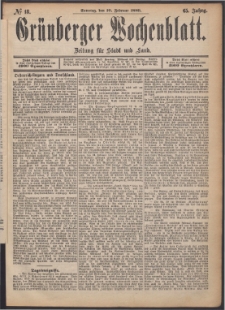 Gr&uuml;nberger Wochenblatt: Zeitung f&uuml;r Stadt und Land, No. 18. (10. Februar 1889)
