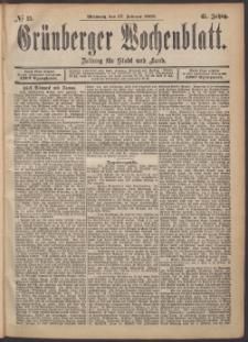 Gr&uuml;nberger Wochenblatt: Zeitung f&uuml;r Stadt und Land, No. 25. (27. Februar 1889)