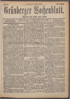 Gr&uuml;nberger Wochenblatt: Zeitung f&uuml;r Stadt und Land, No. 26. (1. M&auml;rz 1889)