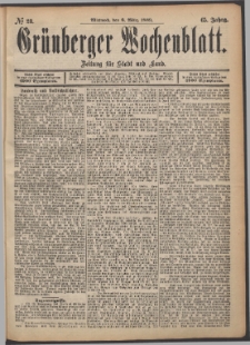 Grünberger Wochenblatt: Zeitung für Stadt und Land, No. 28. (6. März 1889)