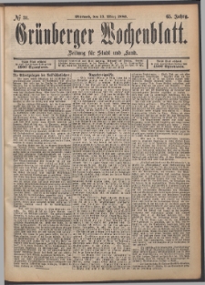 Gr&uuml;nberger Wochenblatt: Zeitung f&uuml;r Stadt und Land, No. 31. (13. M&auml;rz 1889)