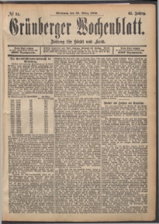Grünberger Wochenblatt: Zeitung für Stadt und Land, No. 34. (20. März 1889)