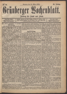 Gr&uuml;nberger Wochenblatt: Zeitung f&uuml;r Stadt und Land, No. 36. (24. M&auml;rz 1889)