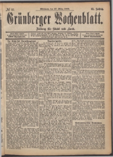 Gr&uuml;nberger Wochenblatt: Zeitung f&uuml;r Stadt und Land, No. 37. (27. M&auml;rz 1889)