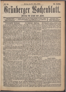Gr&uuml;nberger Wochenblatt: Zeitung f&uuml;r Stadt und Land, No. 38. (29. M&auml;rz 1889)