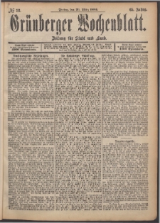 Grünberger Wochenblatt: Zeitung für Stadt und Land, No. 38. (29. März 1889)
