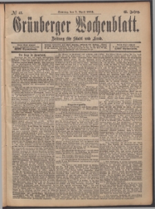 Gr&uuml;nberger Wochenblatt: Zeitung f&uuml;r Stadt und Land, No. 42. (7. April 1889)