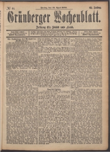 Gr&uuml;nberger Wochenblatt: Zeitung f&uuml;r Stadt und Land, No. 44. (12. April 1889)