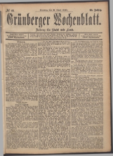 Grünberger Wochenblatt: Zeitung für Stadt und Land, No. 48. (21. April 1889)