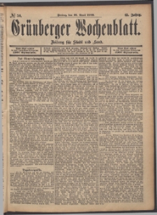 Gr&uuml;nberger Wochenblatt: Zeitung f&uuml;r Stadt und Land, No. 50. (26. April 1889)