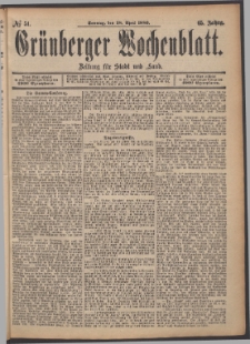Gr&uuml;nberger Wochenblatt: Zeitung f&uuml;r Stadt und Land, No. 51. (28. April 1889)