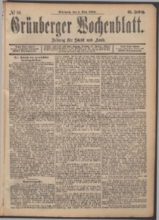 Gr&uuml;nberger Wochenblatt: Zeitung f&uuml;r Stadt und Land, No. 52. (1. Mai 1889)
