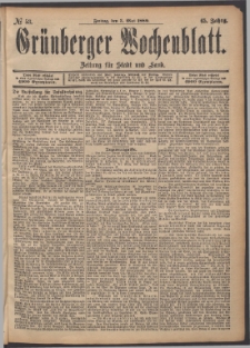 Gr&uuml;nberger Wochenblatt: Zeitung f&uuml;r Stadt und Land, No. 53. (3. Mai 1889)