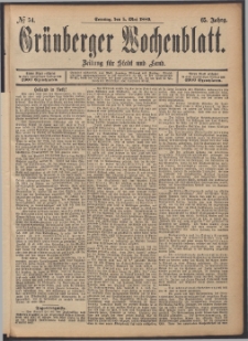 Gr&uuml;nberger Wochenblatt: Zeitung f&uuml;r Stadt und Land, No. 54. (5. Mai 1889)