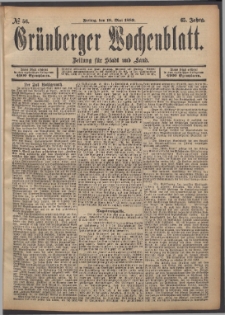 Gr&uuml;nberger Wochenblatt: Zeitung f&uuml;r Stadt und Land, No. 56. (10. Mai 1889)