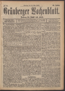 Gr&uuml;nberger Wochenblatt: Zeitung f&uuml;r Stadt und Land, No. 57. (12. Mai 1889)