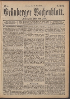 Grünberger Wochenblatt: Zeitung für Stadt und Land, No. 57. (12. Mai 1889)