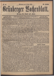 Gr&uuml;nberger Wochenblatt: Zeitung f&uuml;r Stadt und Land, No. 58. (15. Mai 1889)