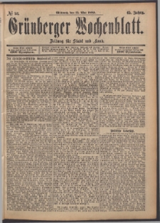 Grünberger Wochenblatt: Zeitung für Stadt und Land, No. 58. (15. Mai 1889)