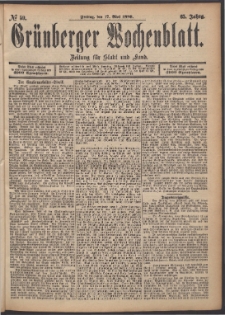 Gr&uuml;nberger Wochenblatt: Zeitung f&uuml;r Stadt und Land, No. 59. (17. Mai 1889)