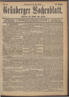 Gr&uuml;nberger Wochenblatt: Zeitung f&uuml;r Stadt und Land, No. 60. (19. Mai 1889)