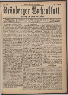 Gr&uuml;nberger Wochenblatt: Zeitung f&uuml;r Stadt und Land, No. 63. (26. Mai 1889)