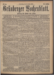 Gr&uuml;nberger Wochenblatt: Zeitung f&uuml;r Stadt und Land, No. 65. (30. Mai 1889)