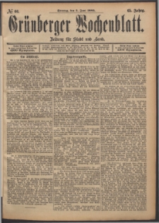 Gr&uuml;nberger Wochenblatt: Zeitung f&uuml;r Stadt und Land, No. 66. (2. Juni 1889)