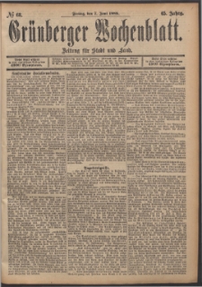 Gr&uuml;nberger Wochenblatt: Zeitung f&uuml;r Stadt und Land, No. 68. (7. Juni 1889)