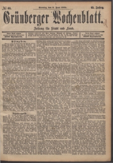 Gr&uuml;nberger Wochenblatt: Zeitung f&uuml;r Stadt und Land, No. 69. (9. Juni 1889)