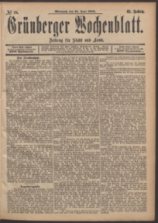 Gr&uuml;nberger Wochenblatt: Zeitung f&uuml;r Stadt und Land, No. 70. (12. Juni 1889)