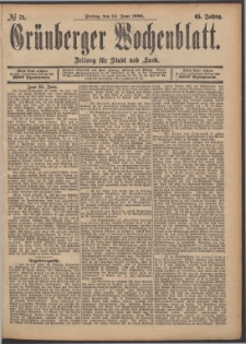 Grünberger Wochenblatt: Zeitung für Stadt und Land, No. 71. (14. Juni 1889)