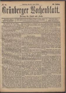 Grünberger Wochenblatt: Zeitung für Stadt und Land, No. 72. (16. Juni 1889)