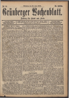 Grünberger Wochenblatt: Zeitung für Stadt und Land, No. 73. (19. Juni 1889)