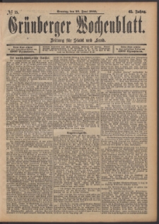 Gr&uuml;nberger Wochenblatt: Zeitung f&uuml;r Stadt und Land, No. 75. (23. Juni 1889)